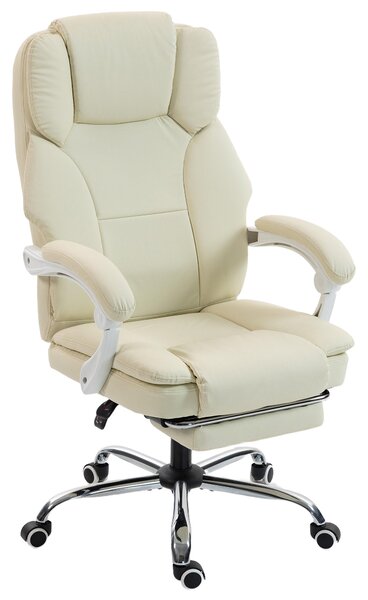 HOMCOM ergonomická kancelářská židle — sklopné opěradlo, nastavitelná výška, podnožka, 360° otočná, taštičkové pružiny, ekokůže, béžová | Aosom