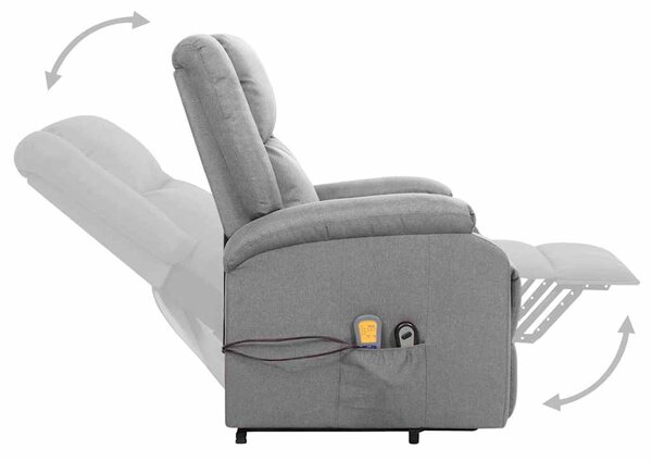 Zvedací masážní křeslo světle šedé textil 329709