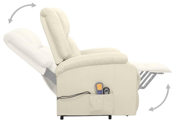 Zvedací masážní křeslo krémové textil 329718