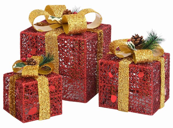 Dekorativní vánoční dárky 3 ks červené dovnitř i ven 329767
