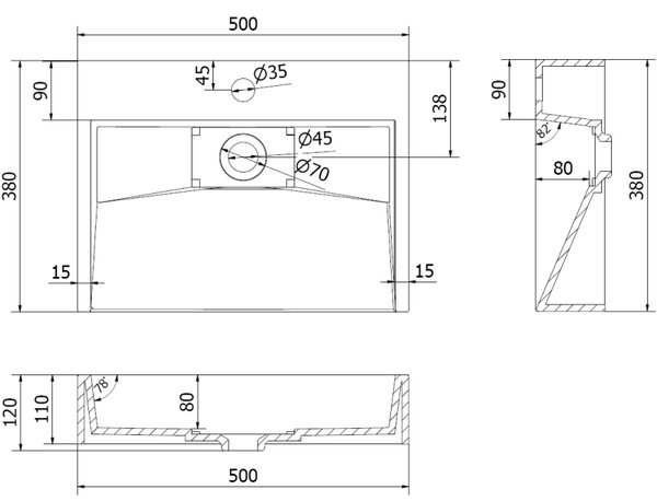 Mexen Ava umyvadlo na desku z konglomerátu 1/O 50 x 38 cm, černá - 23015071