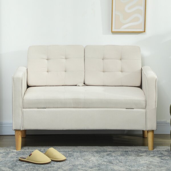 HOMCOM dvoumístná úložná pohovka, sametový vzhled, nohy z kaučukovníku, knoflíkové prošívání — 117 × 62 × 78 cm | Aosom