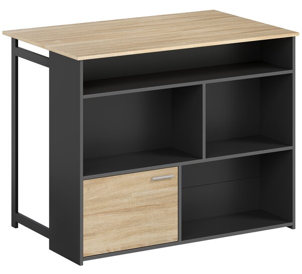 HOMCOM rozkládací barový stůl s výklopnou deskou — vysoký kuchyňský stůl s 1 skříňkou a 4 otevřenými přihrádkami, moderní dvoubarevný design pro malé