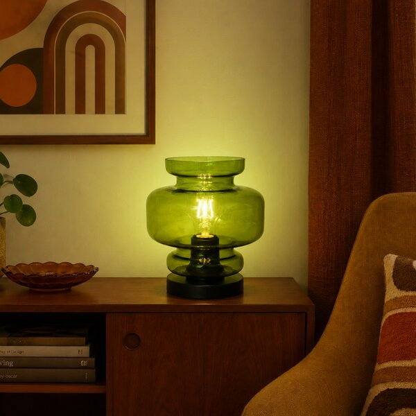 Retro stolní lampa černá se zeleným sklem - Denise