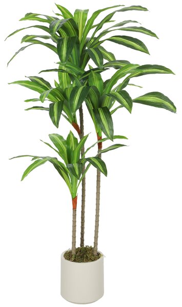 HOMCOM umělá Dracaena s nastavitelnými větvemi, bílý PP květináč s cementovou zátěží – listy PEVA, dřevěný kmen, 60 × 40 × 120 cm | Aosom