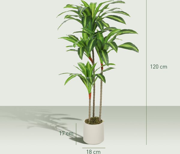 HOMCOM umělá Dracaena s nastavitelnými větvemi, bílý PP květináč s cementovou zátěží – listy PEVA, dřevěný kmen, 60 × 40 × 120 cm | Aosom