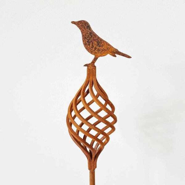 Zahradní dekorativní kovový Kůl s ptáčkem rezavý 119 cm
