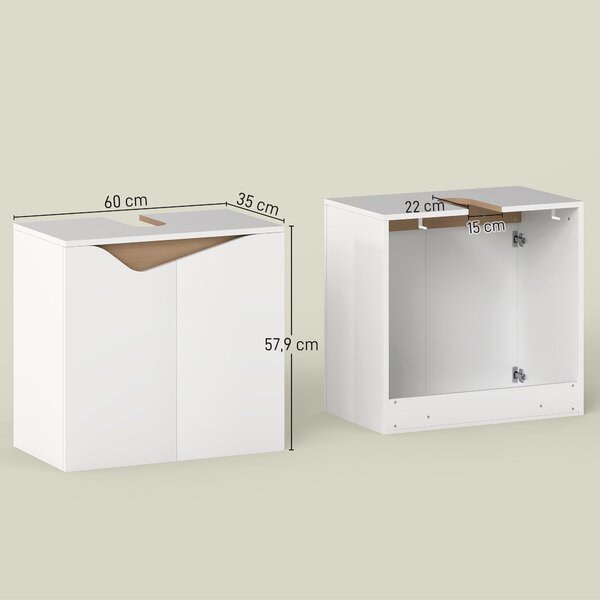 HOMCOM podumyvadlová skříňka s tlumeným dovíráním, bílá/přírodní dekor — 60 × 35 × 57,9 cm (23,6 × 13,8 × 22,8 palce) | Aosom