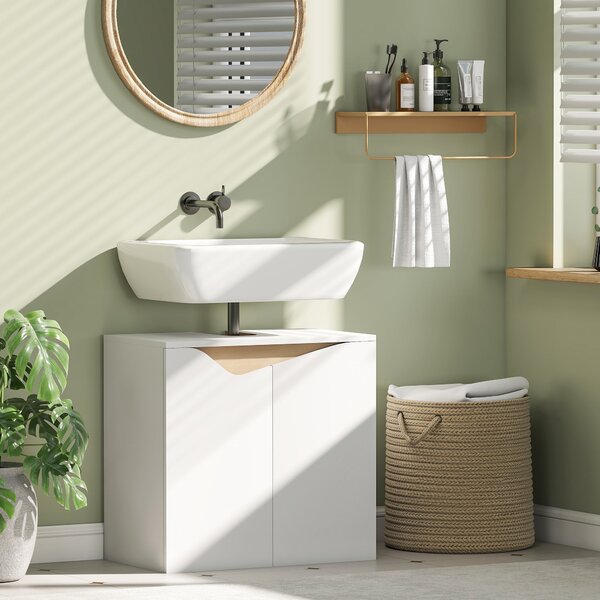 HOMCOM podumyvadlová skříňka s tlumeným dovíráním, bílá/přírodní dekor — 60 × 35 × 57,9 cm (23,6 × 13,8 × 22,8 palce) | Aosom