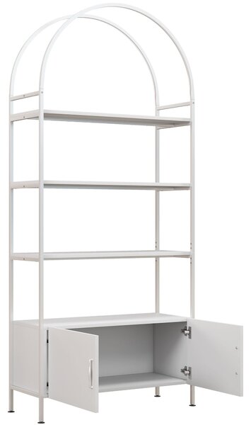 HOMCOM obloukový regál se 4 policemi a dvířkovou skříňkou, nastavitelné nožky, ocelový rám — 80 × 30 × 187 cm, bílá | Aosom