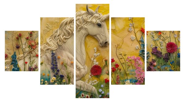 Obraz - Jednorožec s květinami (125x70 cm)