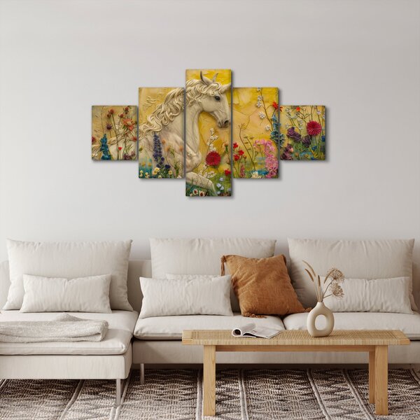 Obraz - Jednorožec s květinami (125x70 cm)