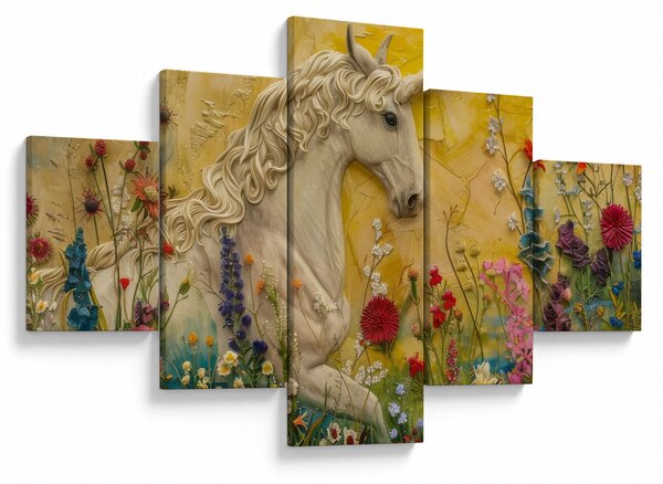 Obraz - Jednorožec s květinami (125x70 cm)