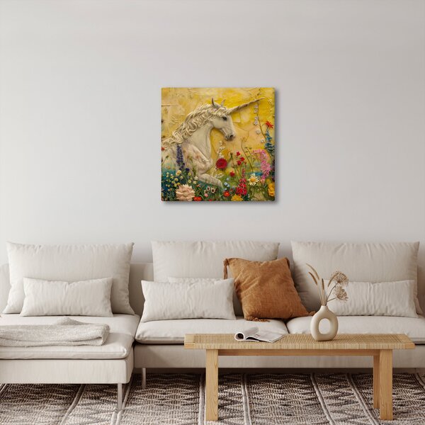 Obraz - Jednorožec s květinami (30x30 cm)