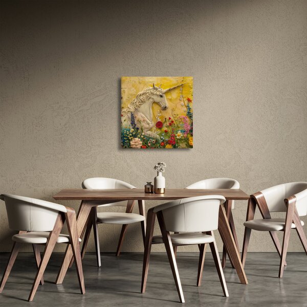 Obraz - Jednorožec s květinami (30x30 cm)