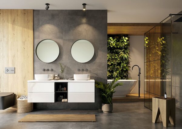 Luxusní koupelnový nábytek Miron A, šedá + bílý lesk