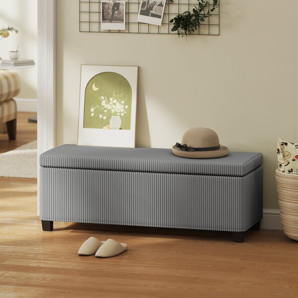 HOMCOM manšestrová lavice s úložným prostorem 84 l s víkem, šedá — 112 × 42 × 40 cm | Aosom