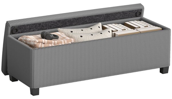 HOMCOM manšestrová lavice s úložným prostorem 84 l s víkem, šedá — 112 × 42 × 40 cm | Aosom