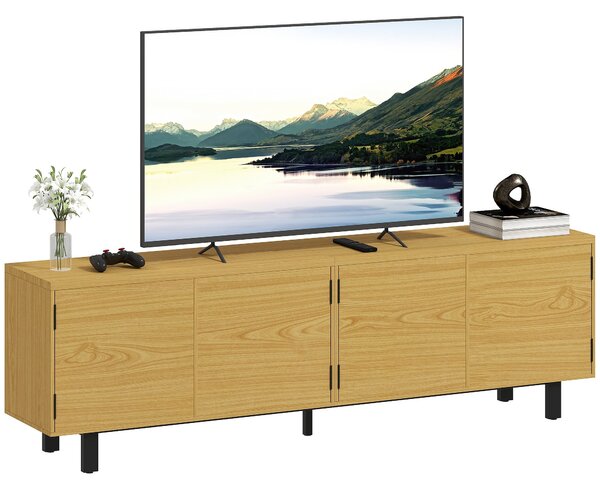 HOMCOM TV stolek 180 cm — dekor přírodního dřeva, pro TV až 208 cm, 4 bezúchytkové dvířka | Aosom