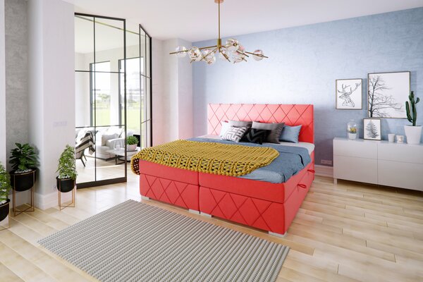 Moderní boxspring postel Rendo 180x200cm, červená Magic Velvet