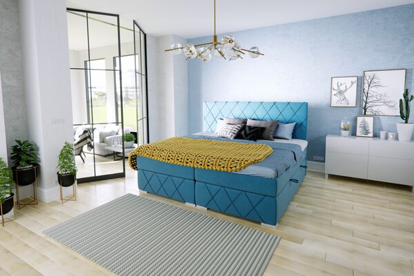 Moderní boxspring postel Rendo 180x200cm, modrá Magic Velvet