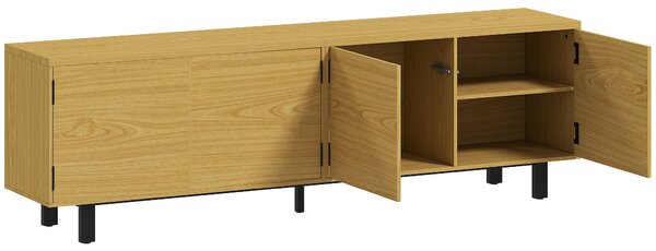 HOMCOM TV stolek 180 cm — dekor přírodního dřeva, pro TV až 208 cm, 4 bezúchytkové dvířka | Aosom