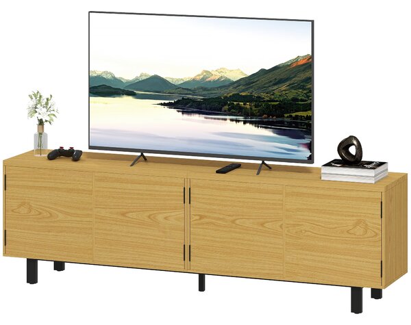 HOMCOM TV stolek 180 cm — dekor přírodního dřeva, pro TV až 208 cm, 4 bezúchytkové dvířka | Aosom