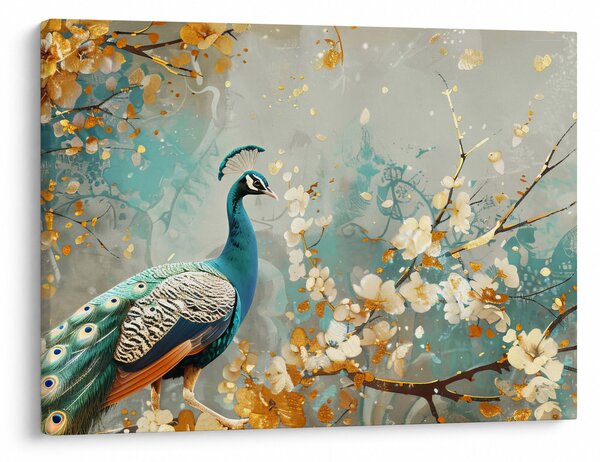 Obraz - Páv se zlatým dekorem (70x50 cm)