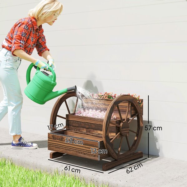 Outsunny třípatrový vyvýšený dřevěný truhlík s dekorativními koly — opálená jedle, 62 × 61 × 57 cm | Aosom
