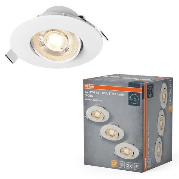 Vestavný LED reflektor nastavitelný plastová 830, teplá bílá, bílá