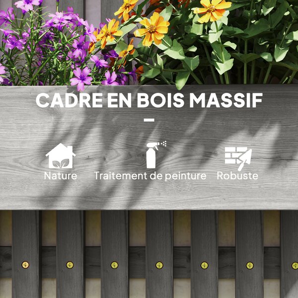 Outsunny nástěnný vertikální truhlík — 3 odnímatelné truhlíky z masivní jedle s netkanými vložkami, 60 × 16 × 80 cm (šedá) | Aosom
