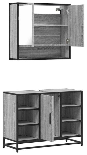 2dílný set koupelnového nábytku šedý sonoma kompozitní dřevo 3300943