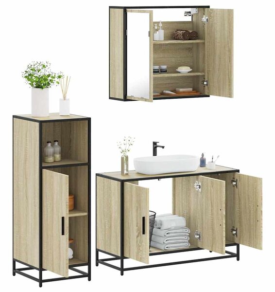 3dílný set koupelnového nábytku dub sonoma kompozitní dřevo 3300951