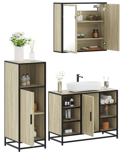 3dílný set koupelnového nábytku dub sonoma kompozitní dřevo 3300971