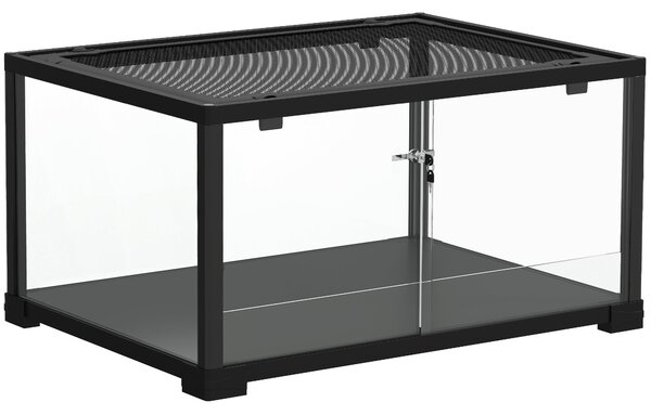 PawHut skleněné terárium pro plazy, bezpečné posuvné dveře s dvojitým zámkem, černé – 60 x 45 x 32 cm (86,3 l) | Aosom