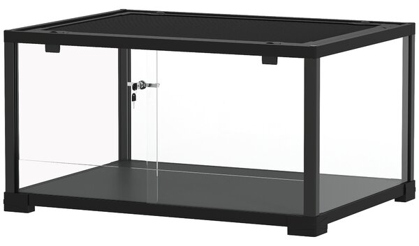 PawHut skleněné terárium pro plazy, bezpečné posuvné dveře s dvojitým zámkem, černé – 60 x 45 x 32 cm (86,3 l) | Aosom