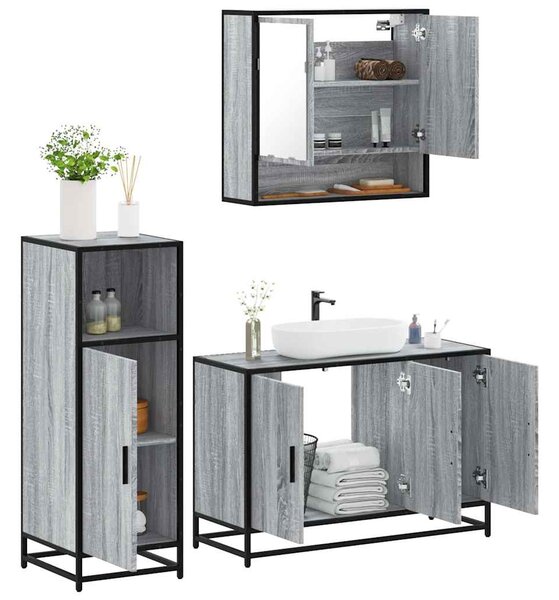 3dílný set koupelnového nábytku šedý sonoma kompozitní dřevo 3300983