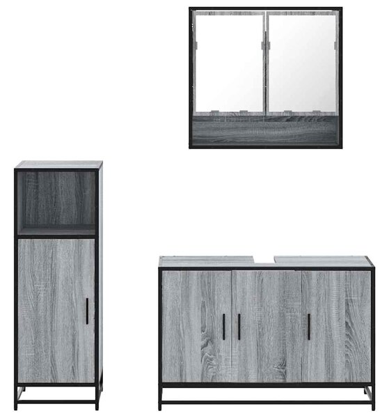 3dílný set koupelnového nábytku šedý sonoma kompozitní dřevo 3300983