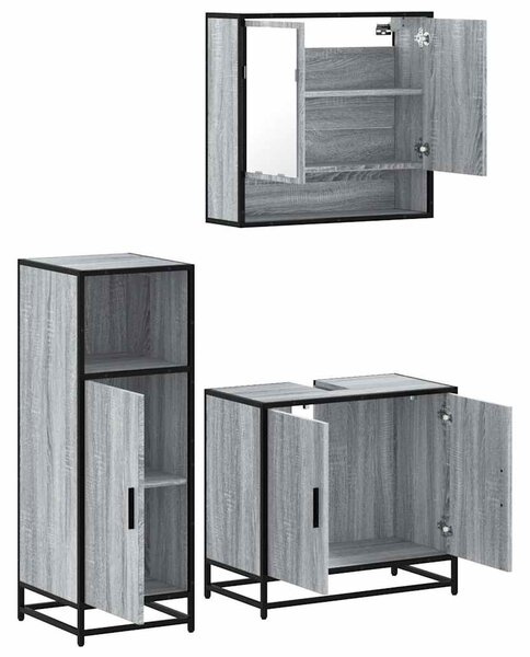 3dílný set koupelnového nábytku šedý sonoma kompozitní dřevo 3300978