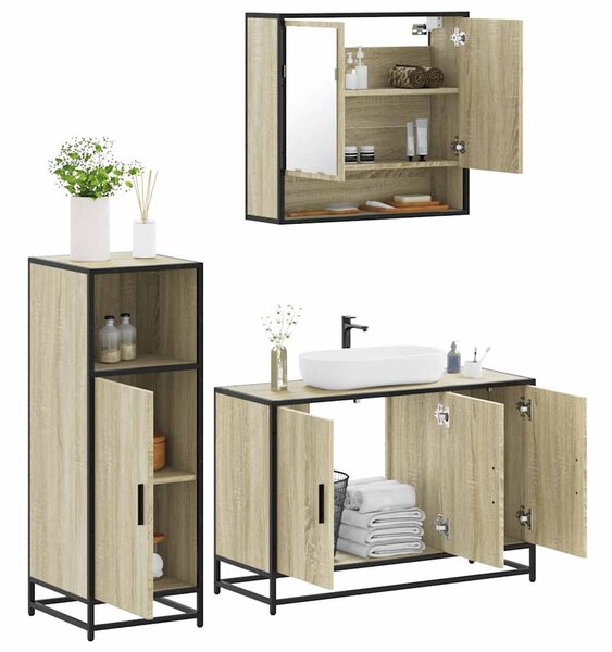 3dílný set koupelnového nábytku dub sonoma kompozitní dřevo 3300981