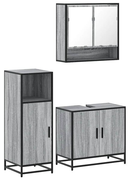 3dílný set koupelnového nábytku šedý sonoma kompozitní dřevo 3300978