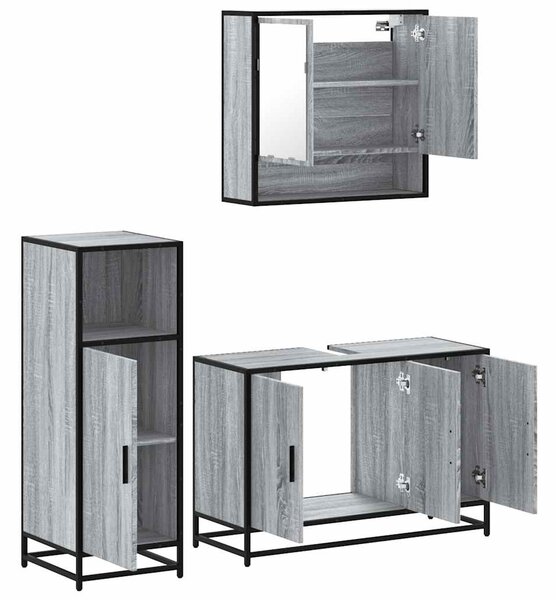 3dílný set koupelnového nábytku šedý sonoma kompozitní dřevo 3300983