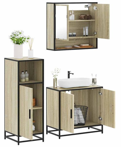 3dílný set koupelnového nábytku dub sonoma kompozitní dřevo 3300976