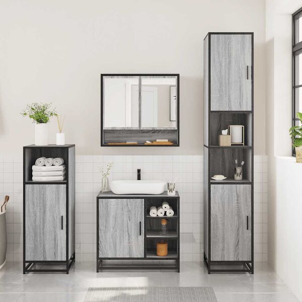 3dílný set koupelnového nábytku šedý sonoma kompozitní dřevo 3300998