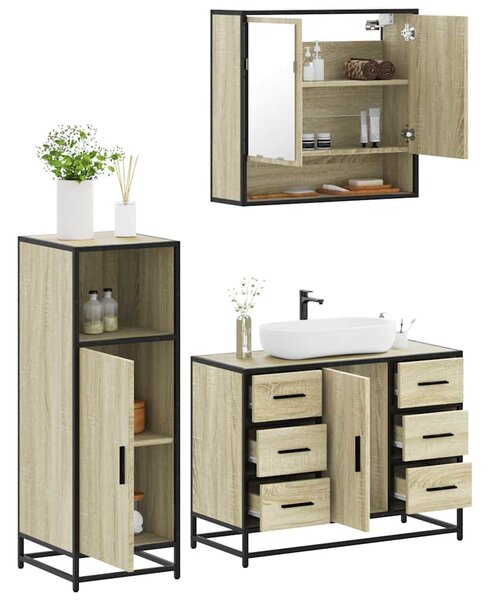 3dílný set koupelnového nábytku dub sonoma kompozitní dřevo 3300991