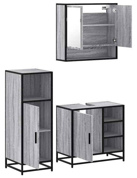 3dílný set koupelnového nábytku šedý sonoma kompozitní dřevo 3300998