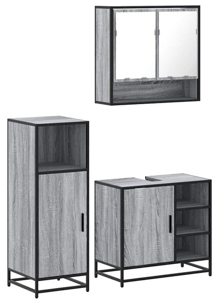 3dílný set koupelnového nábytku šedý sonoma kompozitní dřevo 3300998