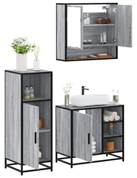 3dílný set koupelnového nábytku šedý sonoma kompozitní dřevo 3300998