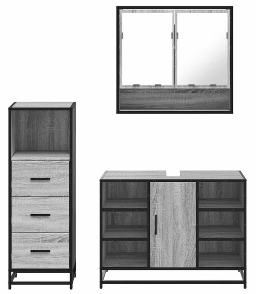 3dílný set koupelnového nábytku šedý sonoma kompozitní dřevo 3301063