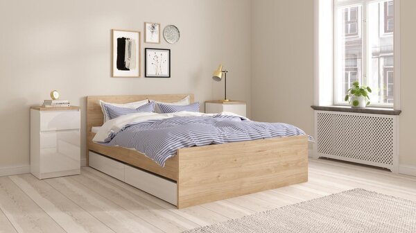 Noční stolek Simplicity IV, bílý lesk / hikora jackson